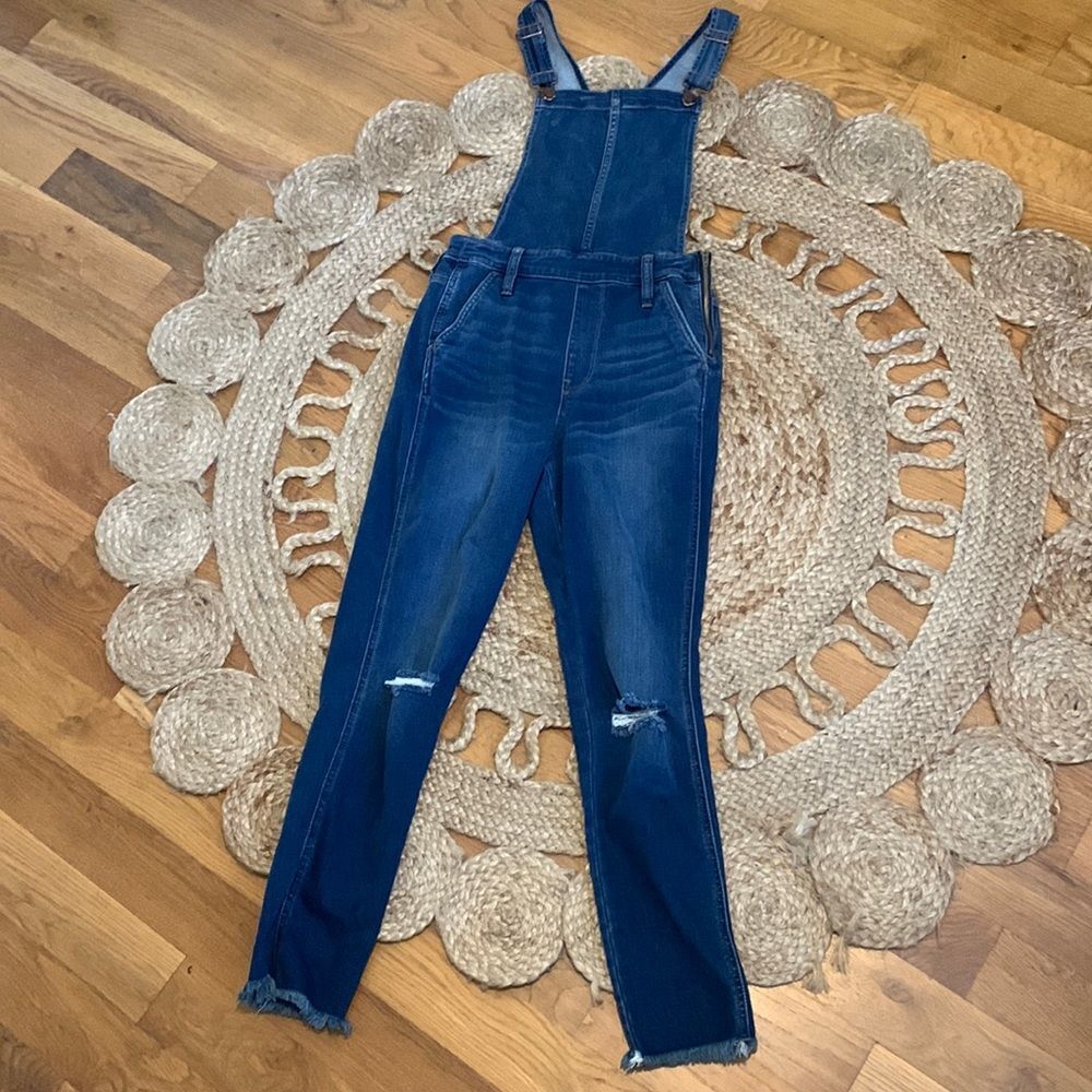 Madewell Roadtripper Overalls S Brodie Wash Skinny Distressed Raw Hem Denim